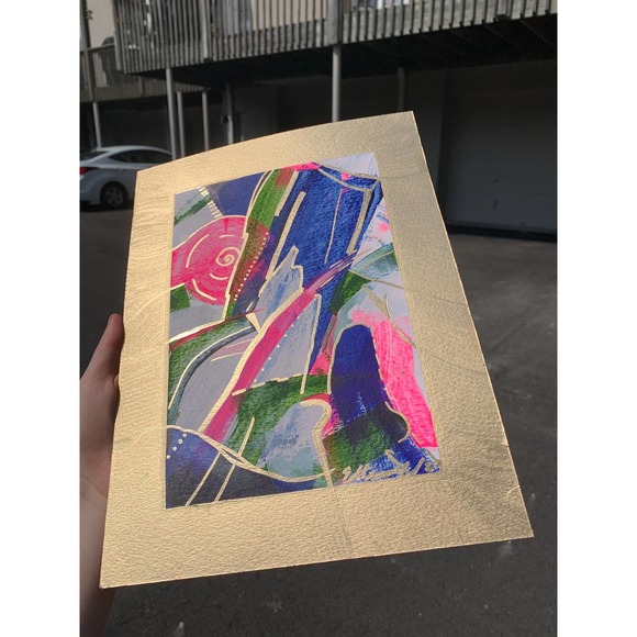 Original Gold Mini Abstract Painting | Modern Abstract Decor | Gold and Pink Art - Picture 3 of 4